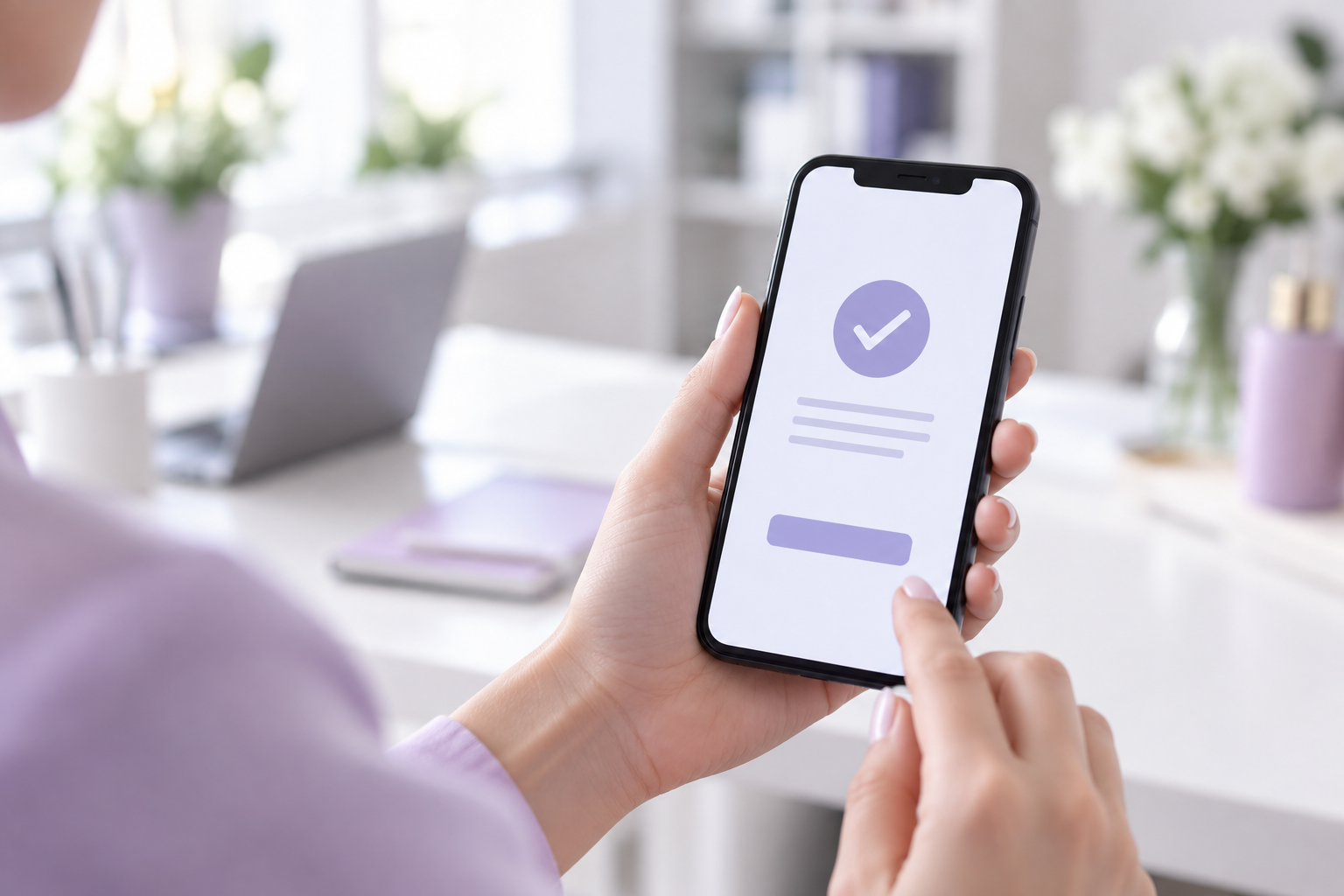 A close-up of a smartphone screen displaying a successful submission message of a government form, b